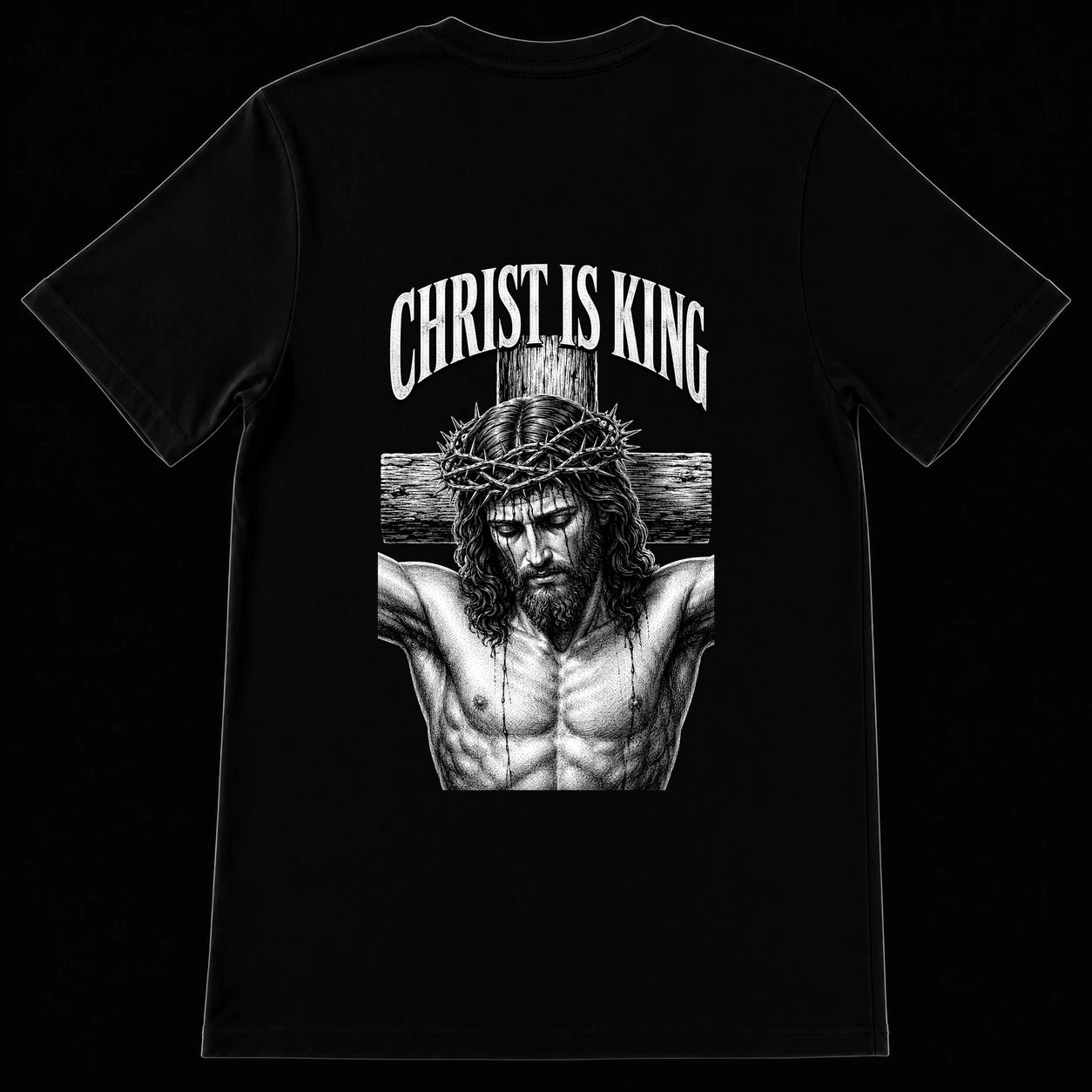 Christ Is King black T-shirt back view