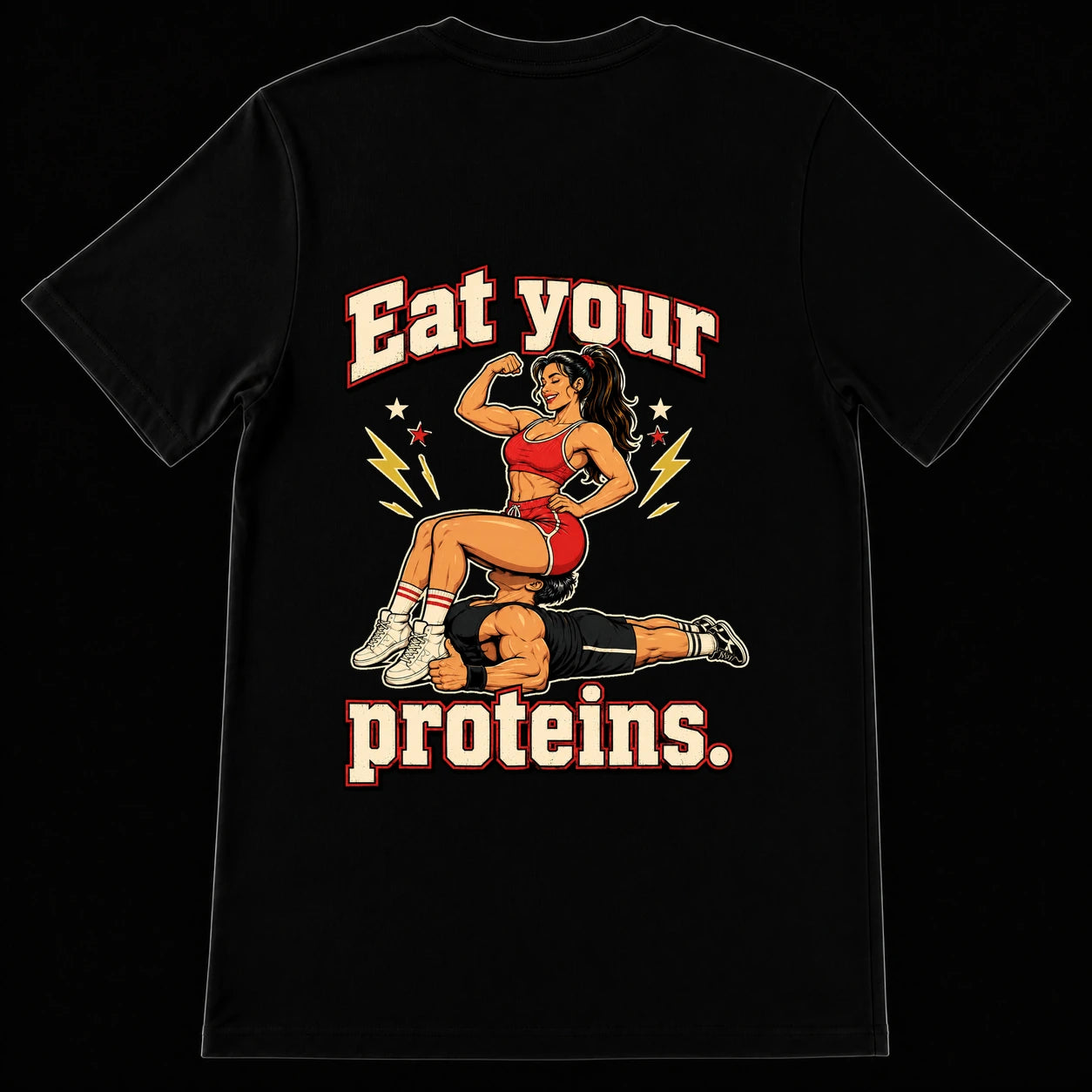 Eat Your Proteins black T-shirt back view